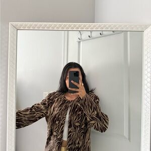 Leslie Fay Brown Zebra Print Teddy Jacket